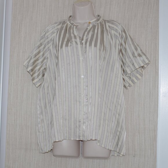 Paul Smith Viscose Silk Cream Gray Striped Short SleeveButton Shirt Size:44